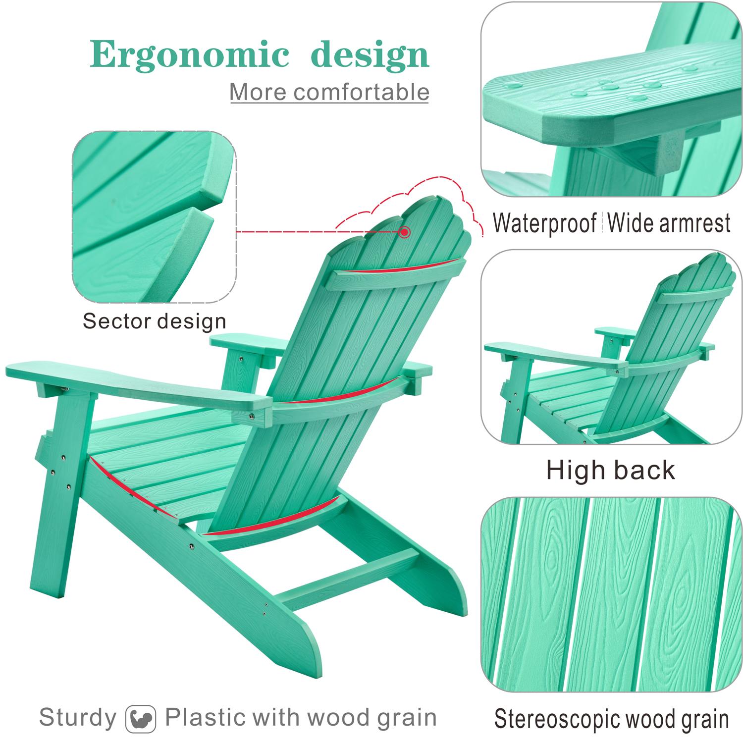 ALLWEX Outdoor Adirondack Chair & Side Table Set, HDPE Weather-Resistant High-Back Armchair, Folding Table with Wood Grain Finish for Garden, Deck