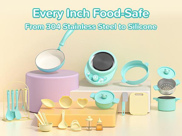 Kids Cooking Sets Real- Safe Mini Kitchen Set with Kids Knife Set for Real Food Making, Toddler Montessori Kitchen Playset for Girls Boys