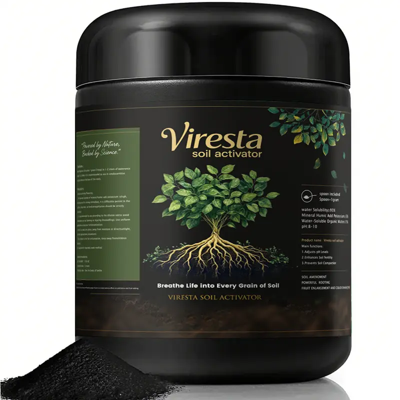 Viresta Soil Revitalizer (13.8oz / 390g), Concentrated Humic Acid Formula for Lawn & Garden Plant Food Enhancer Yields 266 Gallons Fertilizer Lawn & Garden Soil Conditioner - Plant Food Enhancer, Concentrated Humic Acid