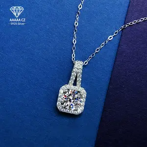 2.1g 925 Silver Platinum Plated 5A CZ Mosaic Square Pendant Necklace, Elegant Luxury, For Women, Birthday, Party, Valentine'S Day, Christmas, Halloween, Wedding Anniversary, Ramadan