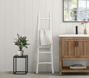 LuxenHome White Solid Wood 5-Rung Blanket Ladder