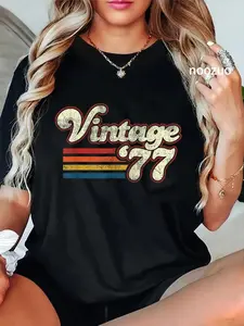 100%25 Cotton Unisex Vintage 1977 46 Birthday T-Shirt Vintage Retro Birthday Tees Casual Top