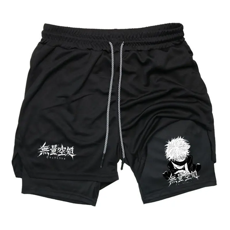 Jujutsu Kaisen Gojo Unlimited Void Anime Print 2 in 1 Shorts Sweat Shorts for Men Drawstring Waist Streetwear Style Summer Outfits Men Shorts Gifts for Him