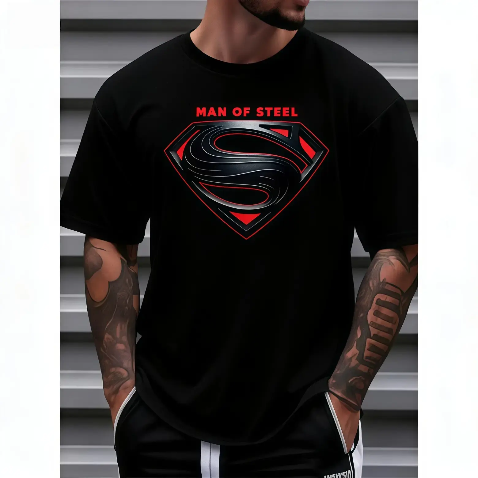 Justice League Men'S Plus Size Casual Crew Neck T-Shirt Man of Steel Graphic Print Short Sleeve Ideal for Spring/Summer Everyday Tshirt |   Playful Text Design  Comfortable.