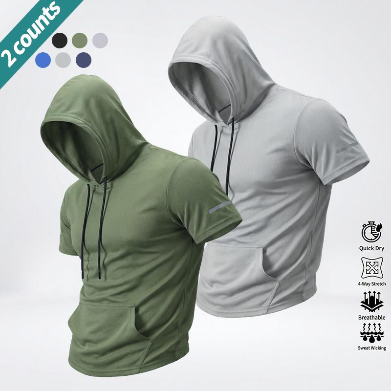 3-pack summer men’s solid-color minimalist versatile casual athletic tops: short-sleeve hooded sweatshirt, lightweight, comfortable slim fit for fitness and everyday wear