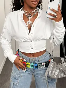 Women's Single Button Casual Long Sleeve Jacket, Stylish Daily Wear Outerwear, Perfect for Spring & Fall Seasons