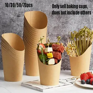 Disposable French Fries Cups, 10/30/50/70pcs Conical Takeout Bowls, 12oz Serving Cups Set, No Fork Included, Ideal for Snacks