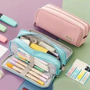 [Large-capacity Multi-functional Pencil Case] Three-layer Simple Large-capacity Pencil Case Stationery Box Version Of Junior High School Students High School Students Multi-functional Pencil Bag Office Stationery Supplies