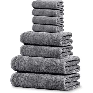 Tens Towels 8 Piece Towels Set, 2 Extra Large Bath Towels, 2 Hand Towels, 4 Washcloths, 100% Cotton, Lighter Weight, Quicker to Dry, Super Absorbent, Perfect Bathroom Towels Set (Dark Grey)