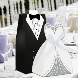 40pcs European Wedding Candy Boxes, Bride and Groom Dress Shape Gift Box, Wedding Bulk Candy Box, Bridesmaid and Groomsman Partner Box, Gift Box Design