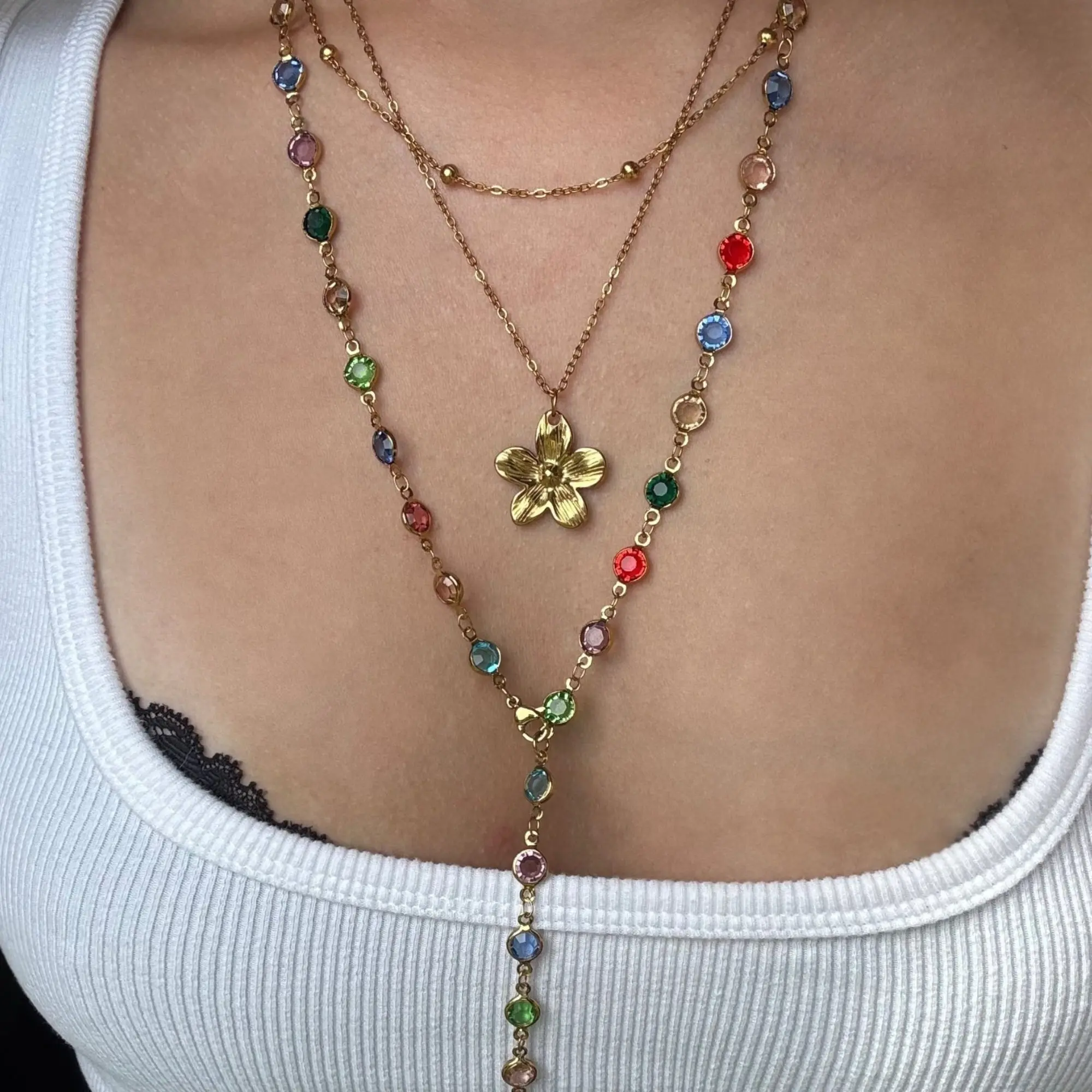 EVRY JEWELS Gold or Silver Plated Women's Sunset Glow Rainbow Necklace Set