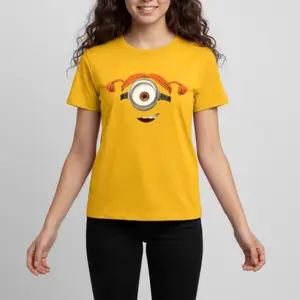 Cute Cartoon Minion with Braids T-Shirt – Happy Character Tee #Minions #KidsTee #CartoonShirt #GraphicTee #FunnyCartoo