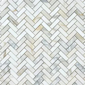 Calacatta Gold  Herringbone 1x3 Polished/Honed Marble Mosaic Tile  Sample