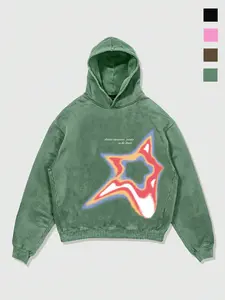 Men's Spring & Fall Streetwear Hooded Sweatshirt, Cotton Fabric, Gradient Star Print, Casual Long Sleeve, Multiple Colors Available