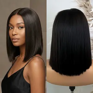 250% Density 5X5 BOB WIG, 100% Vietnamese Raw Human Hair, HD Lace Wigs, Natural Black 10-12 Inch, Full Thick Look
