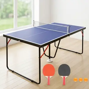 54" Foldable Table Tennis Game Set | Space-Saving Portable Ping Pong Table with Net & 2 Paddles | Pre-Assembled Multi-Use Desk for Indoor Outdoor Family Games