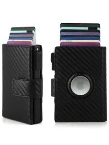 Men's Airtag Anti Theft Wallet, Suitable for Air Tag RFID Shielding, Triple Fold with Deduction POP-UP Aluminum Credit Card Box with Large Capacity Slot Card Holder, Excluding Airtag, Carbon Fiber Wallet Gifts for Men