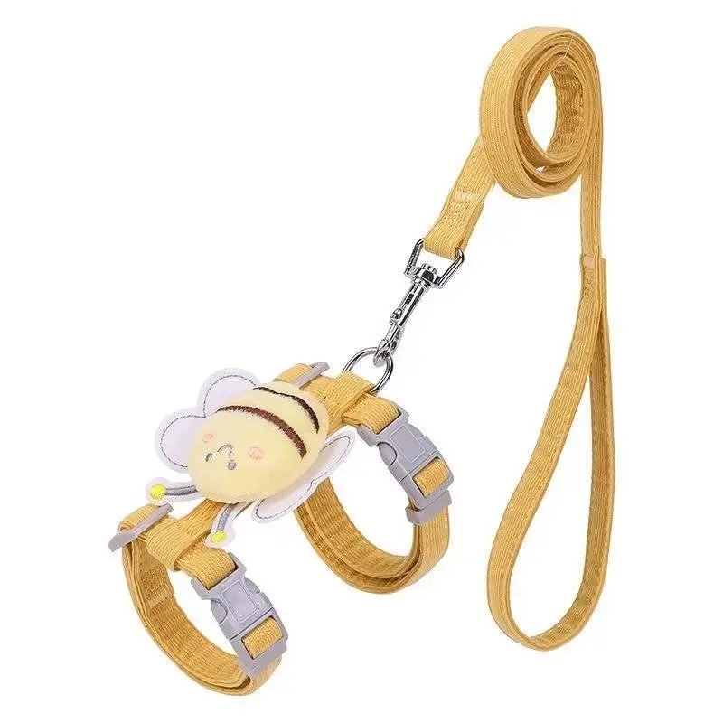 Cute Cat Bee AdjustableSafety Harness & Leash Set - Anti-Escape,Soft Fabric, Lightweight, Sturdy Lock, Stress-Free for Safe Walks (Set Includes Harness &Leash) for Small/Medium Cats