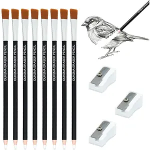 Eraser Pencil Set with Brush and Sharpener, Precision Detail Erasers for Sketching, Drawing, Highlights, Texture Shaping, Art Supplies (8 Eraser Pencils + 3 Sharpeners)