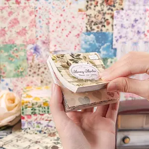 600 pieces of non-repetitive floral checkered pattern material paper set, tear-off paper gift decorative wrapping paper, cultural wall notebook landscape DIY base paper Wrappingpaper Packaging Kit