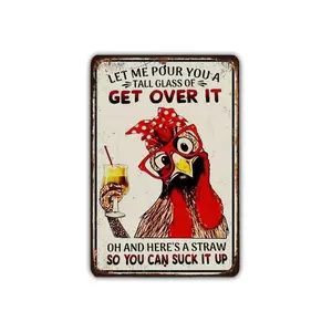 Get Over It Suck It Up Metal Sign Chicken Rooster Vintage Retro Rustic Patio Home Décor Gift Metal Print Present