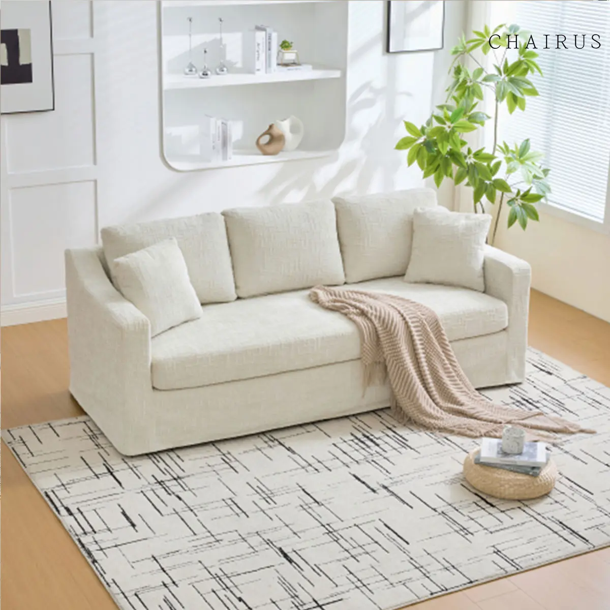 CHAIRUS 83.86" Wide Modern Casual 3-Seater Indoor Couch - Wheat Chenille Decorative Sofa, Comfy Deep Seat, Removable Washable Upholstery Cover & Cushion, Earth Tone Living Room Furniture for Small Apartments, Comfy Couch