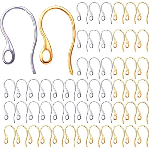 Stainless Steel Earring Hooks, 50pcs Ear Wire With Loop Hole French Hooks, Surgical Connectors for DIY Jewelry Making Handmade Decoration, 2 Colors