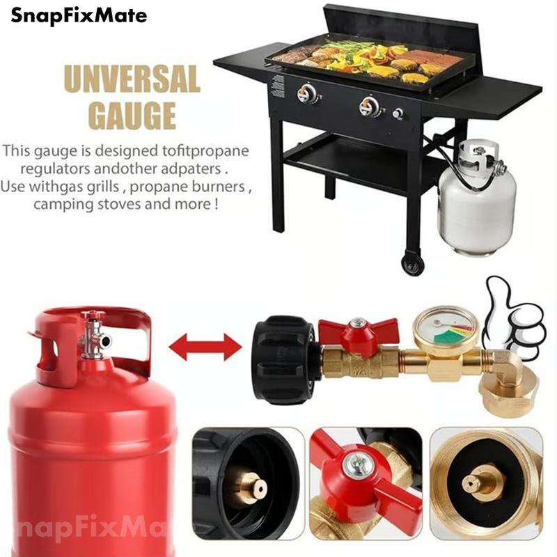 Propane Refill Adapter with Valve & Gauge, Gas Cylinder Filling Connector with Glow In The Dark Meter, Snapfixmate Ball Valve Gas Tank Gas Connector, Gas Cylinder Accessories, Christmas gifts, TikTokShopBlackFriday