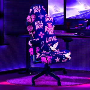 1Set Art Doodle Pattern UV Blacklight Reactive Glowing Computer Gaming Chair Cover, Milk Fiber Fabric With Elastic And Detachable Design That Is Machine Washable. Suitable For Office, Bedroom And Game Chair Decoration.