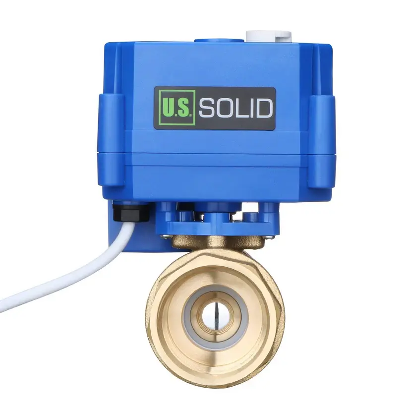 U.S. Solid 1" Motorized Ball Valve Brass 9-24V AC/DC Standard Port with Manual Function 2 Wire Auto Return Setup Normally Closed