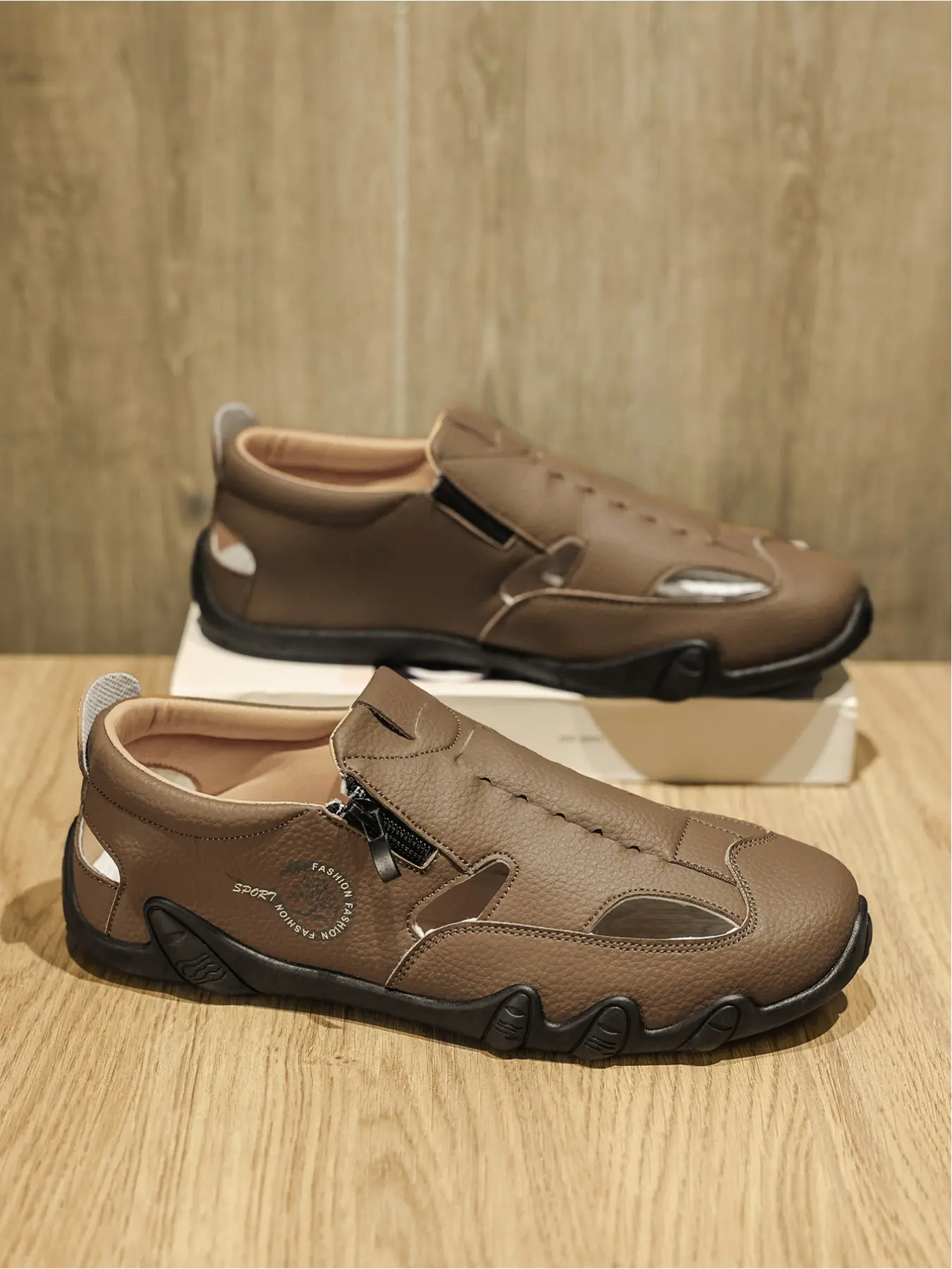 Men's Summer Breathable Hollow Out Casual Shoes, Slip-On Zipper Loafers, Non-Slip Soft Sole Driving Shoes