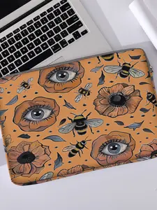 Bee Pattern Printed Laptop Backpack, Soft Notebook Sleeve, Fits Laptops & Tablets, Casual Zippered Convenient Storage Bag for All Seasons