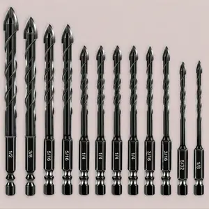 12PCS Tungsten Carbide Drill Bit Kit, Hex Shank Impact Drill Bits for Concrete, Cement & Tile, Durable Power Tool Accessories for Home Improvement