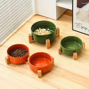 2-piece set of green ceramic pet bowls, anti slip elevated cat and dog food tray, wide base anti splash weighted bowl, neck support feeder set