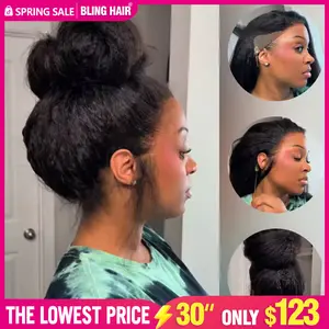 Bling Hair 360 Invisi Draw-strings Kinky Straight Glueless Wig PreCut Lace InvisiFit Strap Wear Go Wig Hidden Strap 360 Full Lace Front Wig