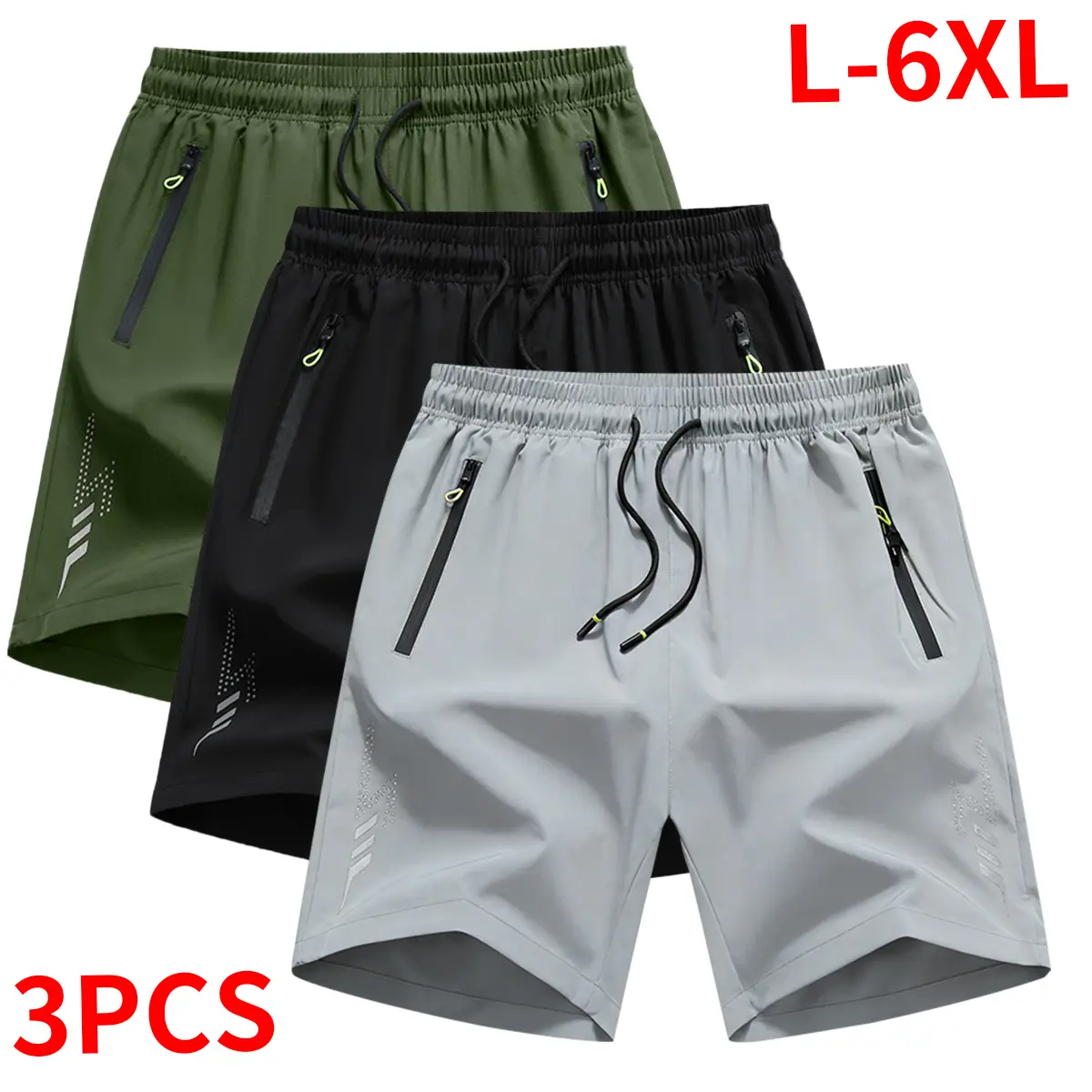 Men’s Plus-Size 3-Pack Athletic Shorts Set, Mid-Waist Adjustable Drawstring, Lightweight Summer Knee-Length Larger Men’s Shorts, Zip Pocketed Workout & Training Mens Bottoms, Lightweight Workout Shorts