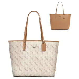 Coach City Reversible 33 Tote Bag for Women – Tote, Shopping, and Carryall in Beige-Brown PVC and Canvas