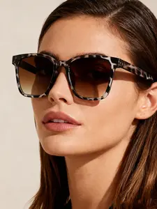 Women's Leopard Print Square Frame Sunglasses, Gradient Tea Color Lens UV Protection, Casual Fashion Eyewear for All Seasons, Leopard Pattern Sunglasses
