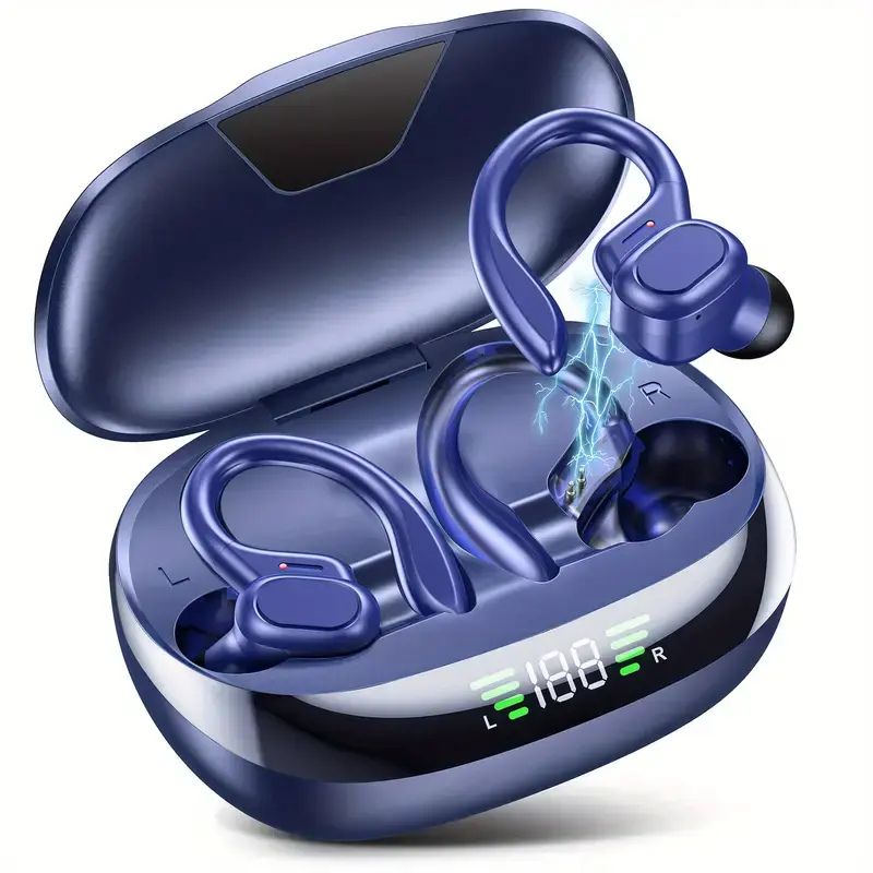 Ankriyul Wireless5.3 Earbuds with Ear Hooks, TWS Stereo Earphones, Sports Earphones, Touch Control In-Ear Earphones with LED Digital Display Charging Case