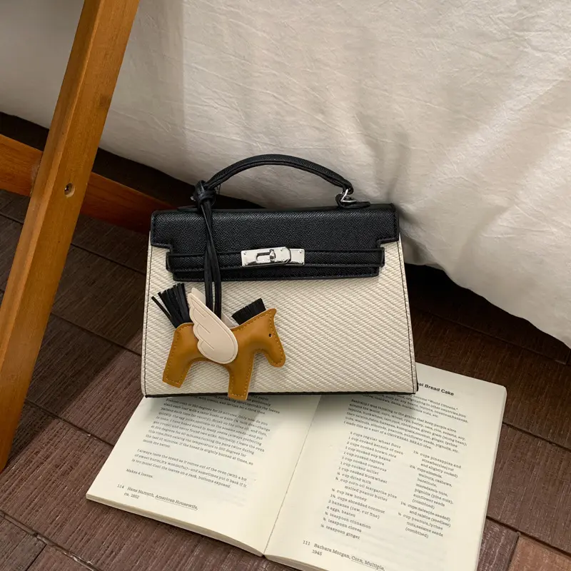 Pegasus Horse Charm Colorblock Box Handbag, Women Crossbody Shoulder Purse