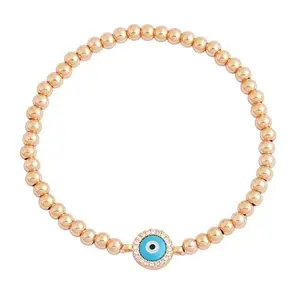 My Daily Styles Sterling Silver Evil Eye Beaded Stretch Bracelet, Blue Simulated Turquoise Center with Crystal Accents, Adults