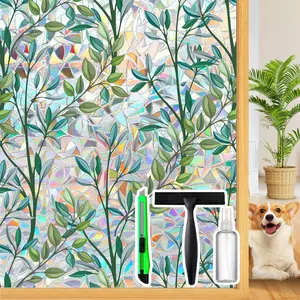 Rainbow Privacy Film with Cutting Line, 3D Decals Stained Glass Window Clings, Static Cling Window Sticker, Suncatcher, 17.5" x 78.74"