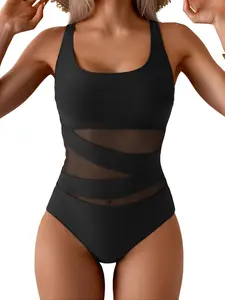 B2prity Women's Mesh One Piece Swimsuit Tummy Control Sexy Bathing Suit Push Up Swim Suit Slimming Swimwear