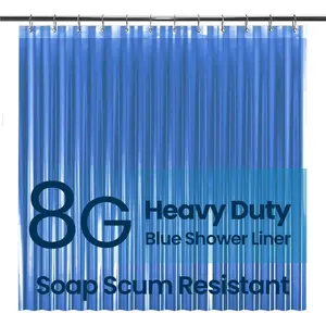 Bathroom Shower Curtain Premium PEVA Non-Toxic, Blue Clear Waterproof Plastic Shower Curtain Liner with Rust Proof Grommets 8G Bathroom Accessories 72x72