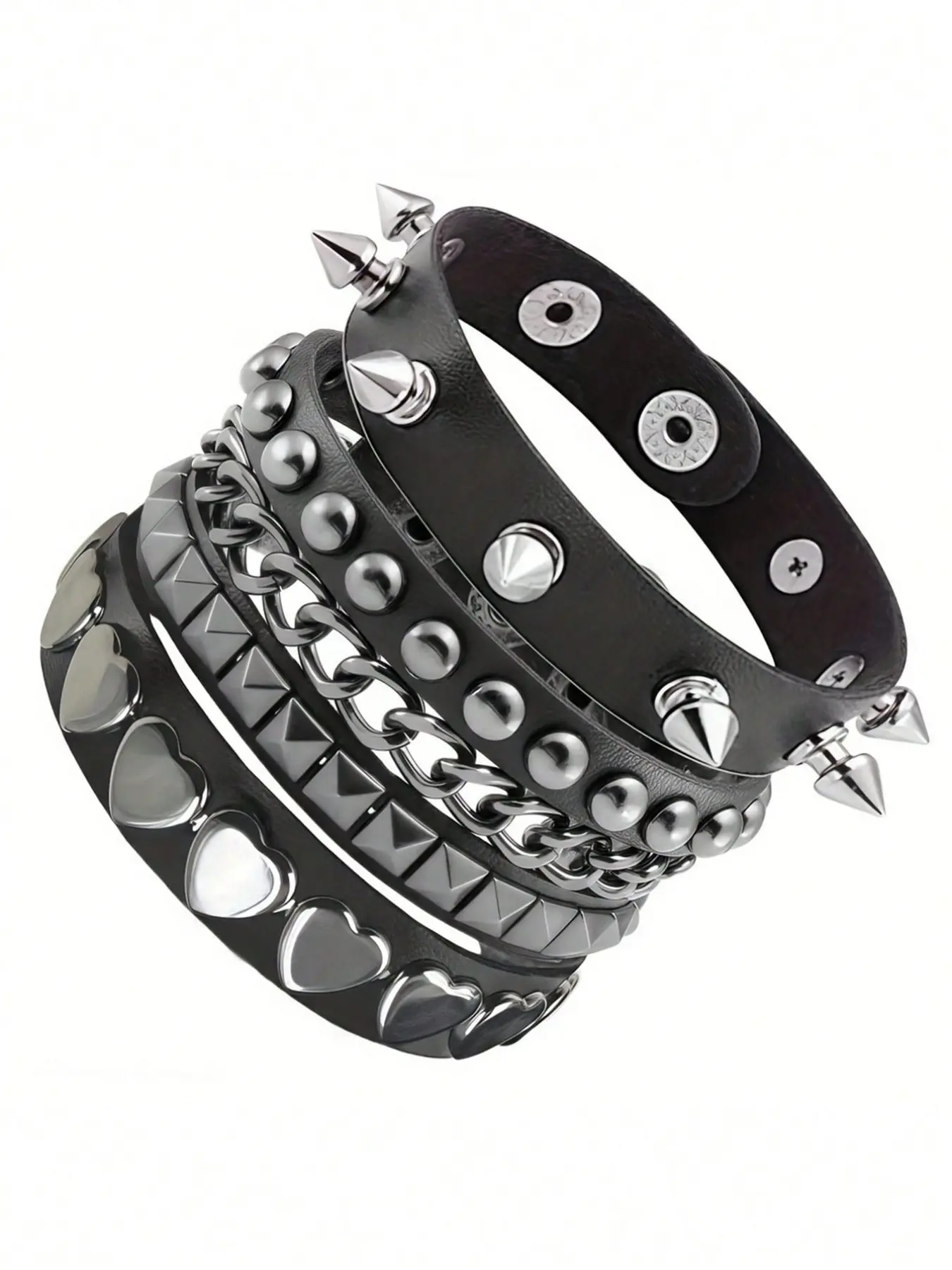 Gothic Rivet Fashion Y2K Layered Bracelet Set, Stackable Bracelets, Unisex Daily Party Performance Wristbands, Couple Bracelets for Christmas Valentine's Day, Bracelet For Couples, Bracelet Design, Punk Style Bracelet