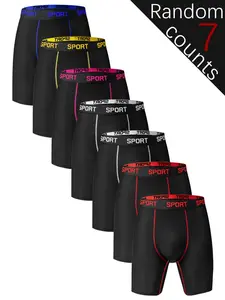 Random Men's Solid Color Top-stitching Letter Tape Boxer Brief, Breathable Comfortable Underwear for Daily Wear, Casual Men's Athletic Underwear for All Seasons, Menswear, Stretchy Boxer Pants