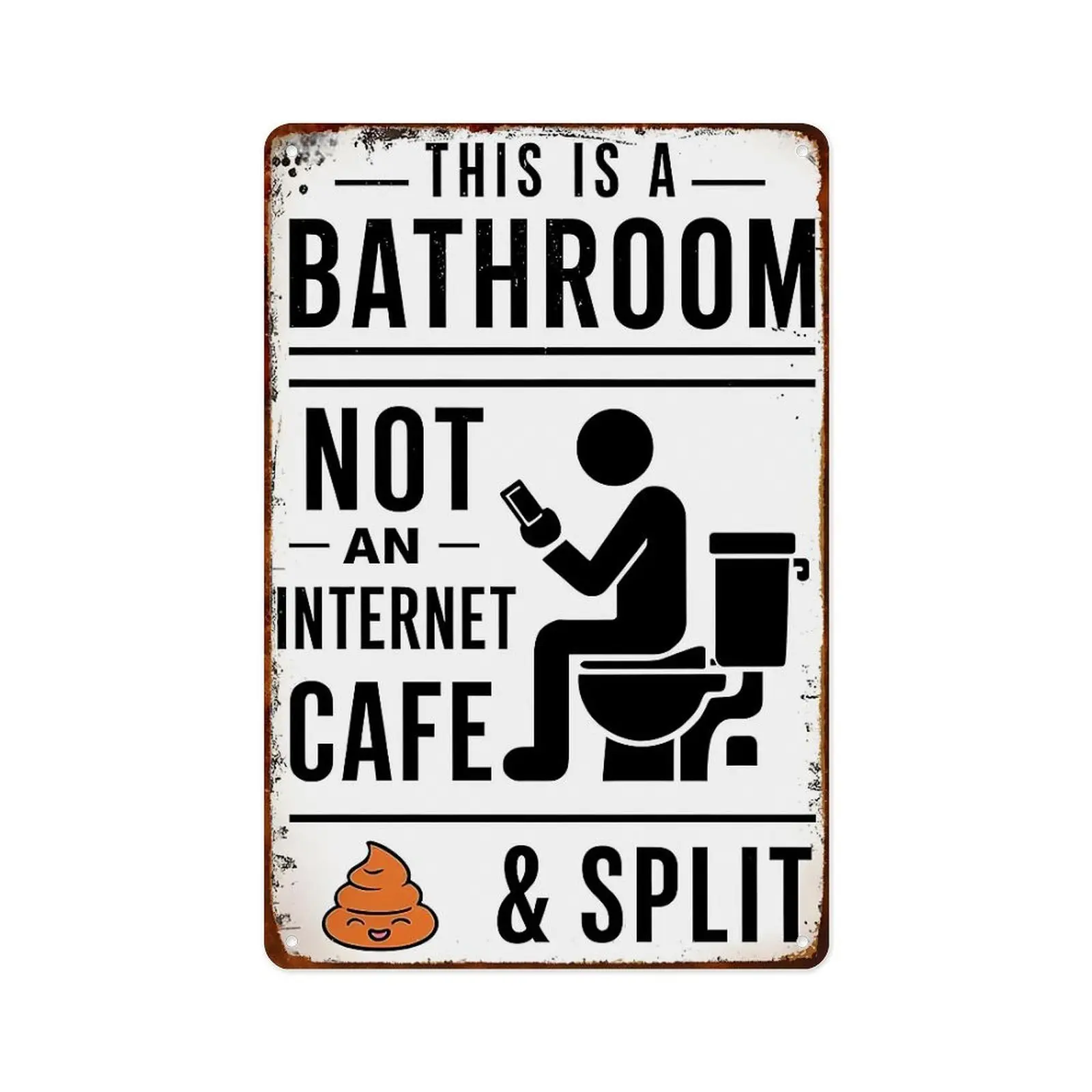 Vintage Metal Aluminium Plaque Sign, 8x12in Split Wall Art with "This Is A Bathroom Not An Internet Cafe" Quote - Rustic Farmhouse Design Home Decor Products for Daily Washroom Use, Retro Farmhouse Vibe Gift