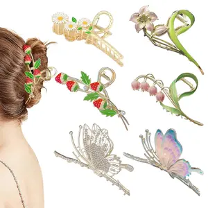 6 Piece Women Large Ponytail Clip Diamond Shark Clip Metal Butterfly Hair Claw Clips for Thick Hair Beauty & Personal Care