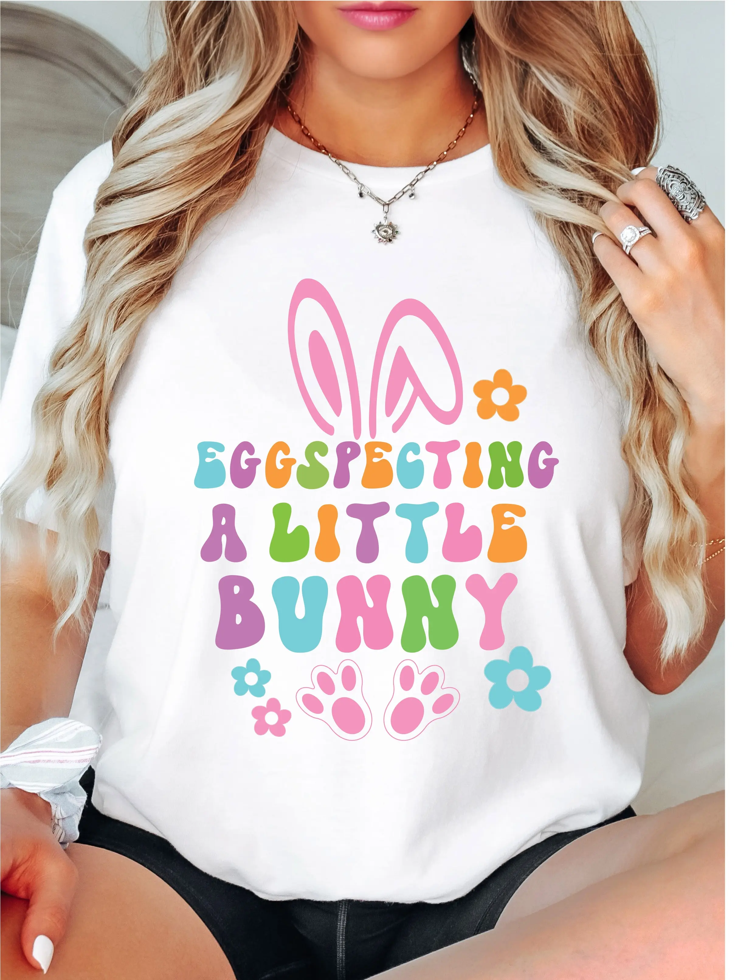 Eggspecting A Little Bunny Easter T-Shirt, Easter Pregnancy Announcement Shirt, Easter Maternity Tee, Easter Gift Tee For New Mom, Spring Easter Expecting Shirt.
