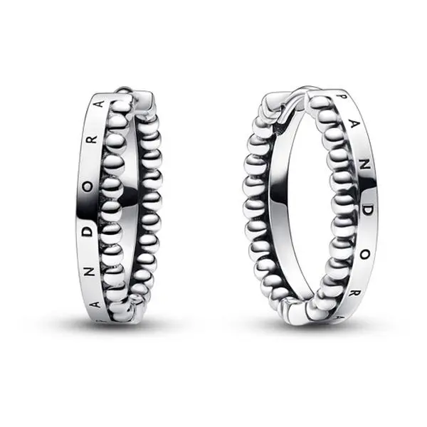 Pandora Signature Logo & Beads Hoop Earrings 292310C00, Unisex, Beaded, Adults, Versatile, Reversible
